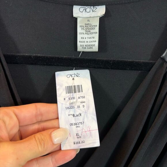 New with Tags Cache Black Long Sleeve V Neck Dress with Faux‎ Leather Detail XL - Picture 3 of 13